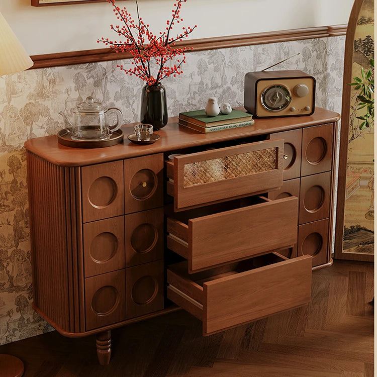 Timeless Solid Wood Cabinet with Elegant Circular Details for Exquisite Living Spaces ful-4457