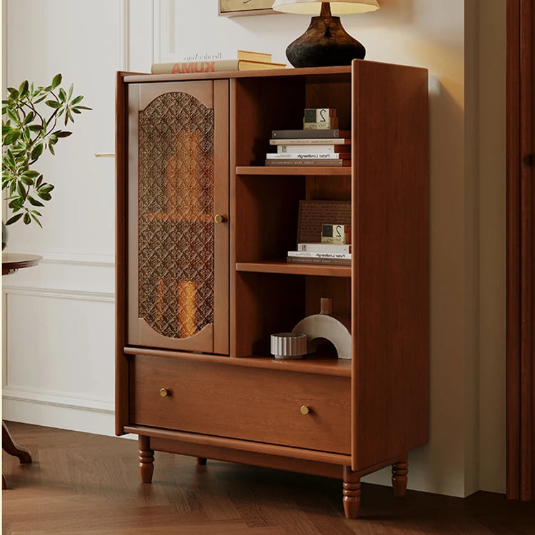 Elegant Cherry Wood Cabinet with Glass Door – Premium Solid Wood Display Storage ful-4458