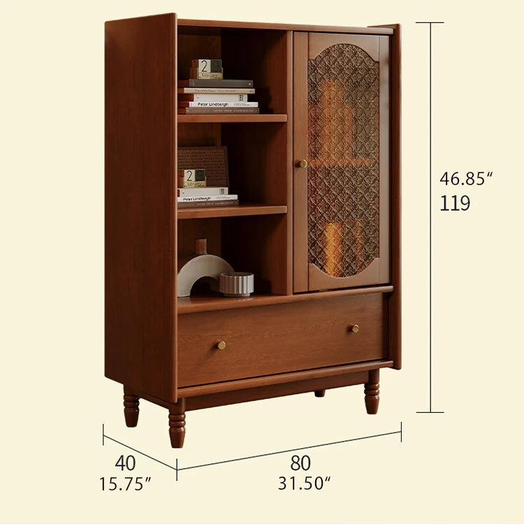 Elegant Cherry Wood Cabinet with Glass Door – Premium Solid Wood Display Storage ful-4458