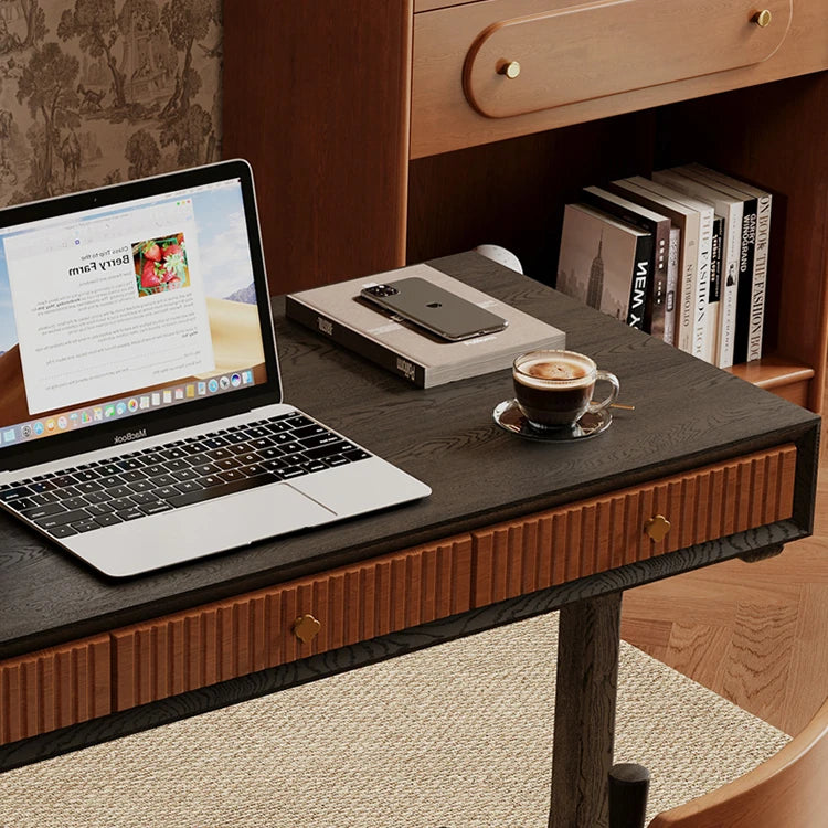 Cherry & Ash Wood Desk - Sleek Solid Wood Workspace with Multi-Layer Design ful-4460