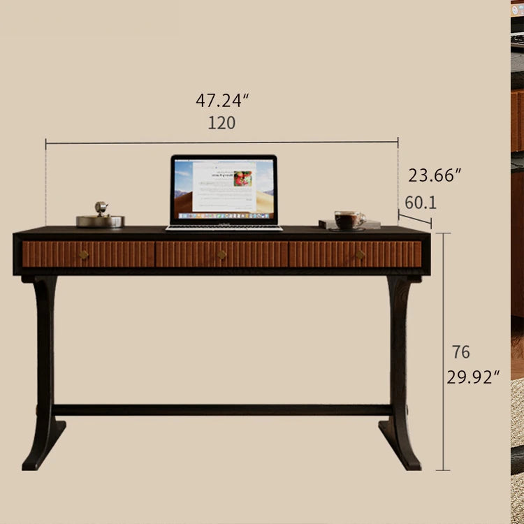 Cherry & Ash Wood Desk - Sleek Solid Wood Workspace with Multi-Layer Design ful-4460