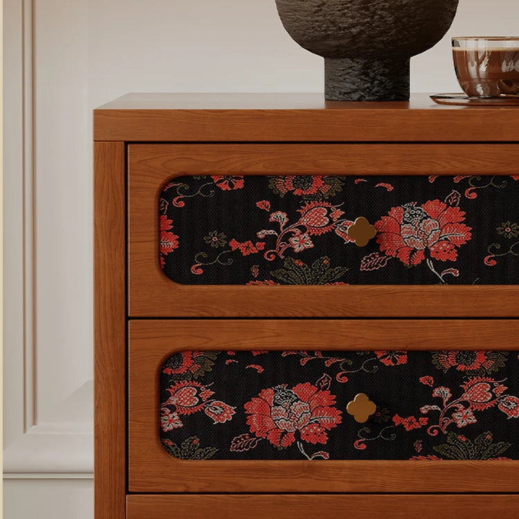 Elegant Solid Wood Bedside Cupboard with Floral Accents - Ash & Cherry Finish ful-4461