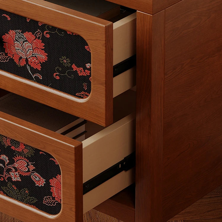 Elegant Solid Wood Bedside Cupboard with Floral Accents - Ash & Cherry Finish ful-4461