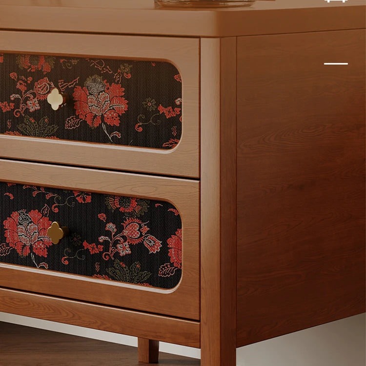 Elegant Solid Wood Bedside Cupboard with Floral Accents - Ash & Cherry Finish ful-4461