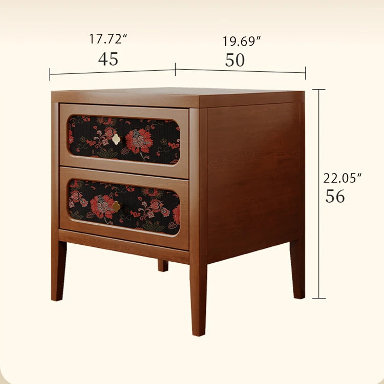 Elegant Solid Wood Bedside Cupboard with Floral Accents - Ash & Cherry Finish ful-4461