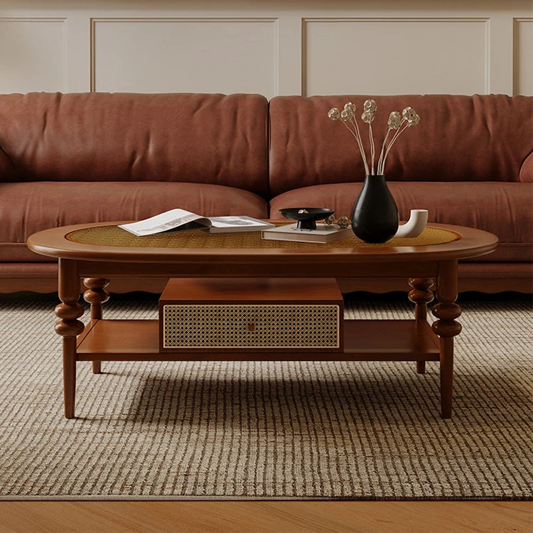 Chic Solid Wood Tea Table with Glass and Rattan Weaving Design - Perfect for Elegant Living Rooms ful-4462