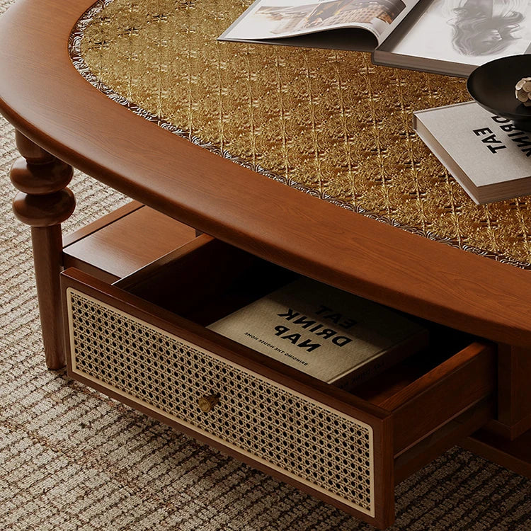 Chic Solid Wood Tea Table with Glass and Rattan Weaving Design - Perfect for Elegant Living Rooms ful-4462