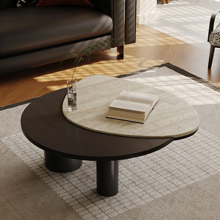 Modern Ash Wood Coffee Table with Ceramic Sintered Stone Top - Stylish Living Room Centerpiece ful-4473