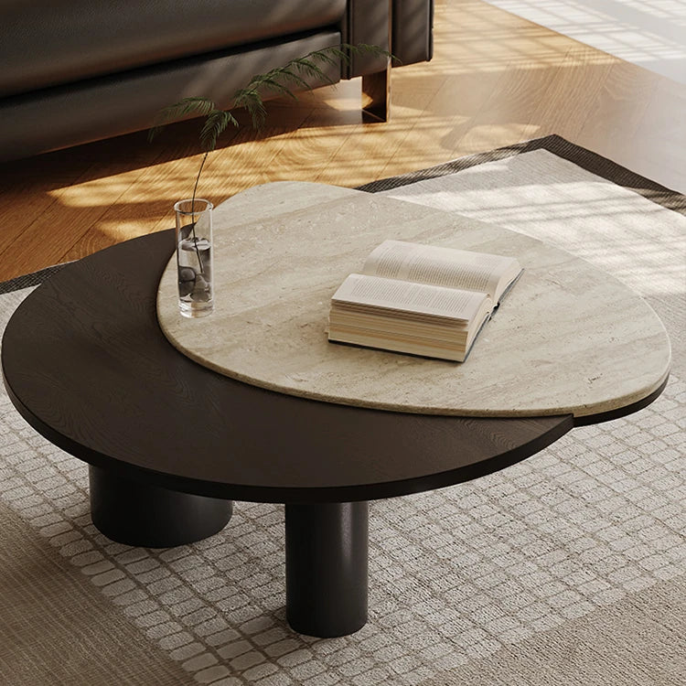 Modern Ash Wood Coffee Table with Ceramic Sintered Stone Top - Stylish Living Room Centerpiece ful-4473