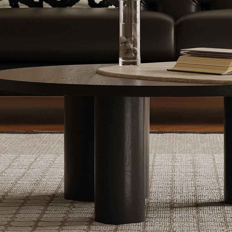 Modern Ash Wood Coffee Table with Ceramic Sintered Stone Top - Stylish Living Room Centerpiece ful-4473