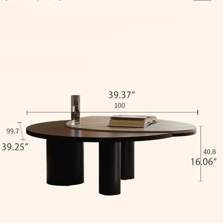 Modern Ash Wood Coffee Table with Ceramic Sintered Stone Top - Stylish Living Room Centerpiece ful-4473