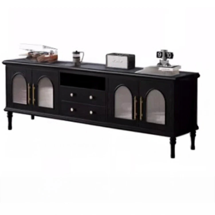 Elegant Black Tempered Glass TV Cabinet - Modern Living Room Furniture with Storage Solutions fvp-4588