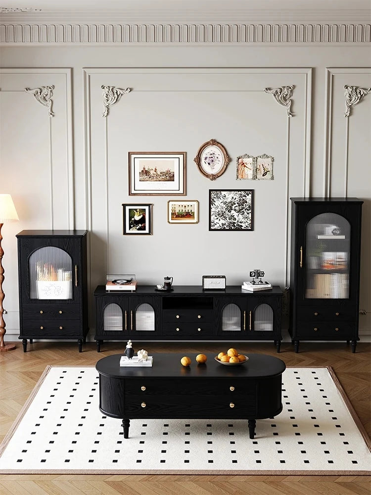 Elegant Black Tempered Glass TV Cabinet - Modern Living Room Furniture with Storage Solutions fvp-4588