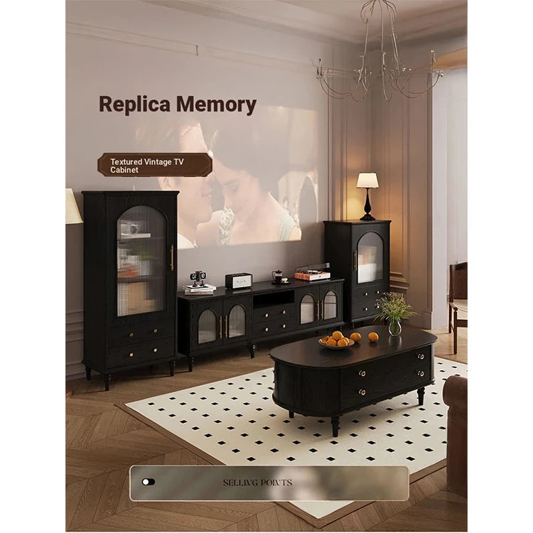 Elegant Black Tempered Glass TV Cabinet - Modern Living Room Furniture with Storage Solutions fvp-4588