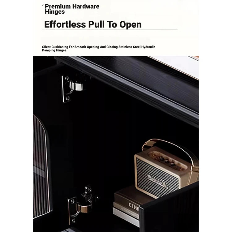 Elegant Black Tempered Glass TV Cabinet - Modern Living Room Furniture with Storage Solutions fvp-4588