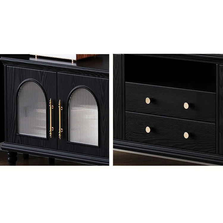 Elegant Black Tempered Glass TV Cabinet - Modern Living Room Furniture with Storage Solutions fvp-4588