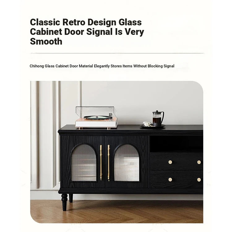 Elegant Black Tempered Glass TV Cabinet - Modern Living Room Furniture with Storage Solutions fvp-4588