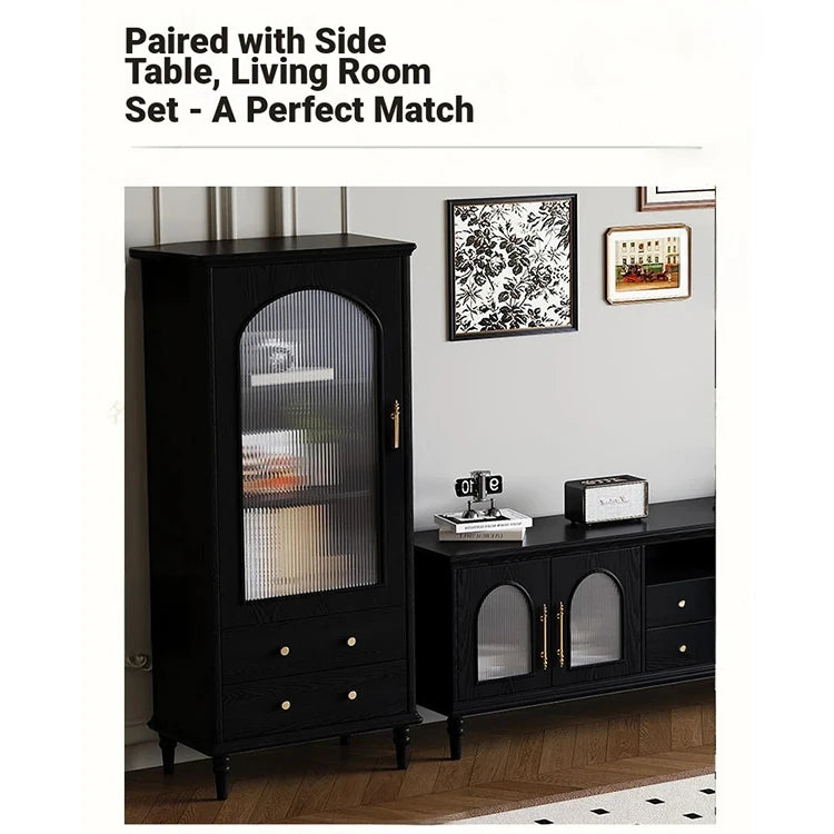 Elegant Black Tempered Glass TV Cabinet - Modern Living Room Furniture with Storage Solutions fvp-4588