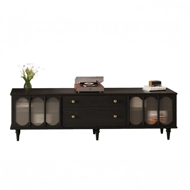 Mid-Century Modern TV Cabinet with Tempered Glass Doors - Stylish Storage Solution for Living Room fvp-4591