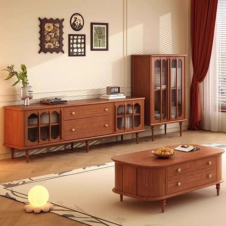 Mid-Century Modern TV Cabinet with Tempered Glass Doors - Stylish Storage Solution for Living Room fvp-4591