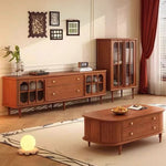 Mid-Century Modern TV Cabinet with Tempered Glass Doors - Stylish Storage Solution for Living Room fvp-4591