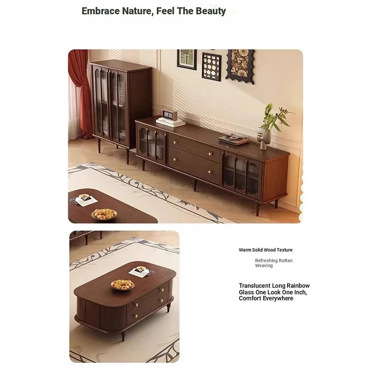 Mid-Century Modern TV Cabinet with Tempered Glass Doors - Stylish Storage Solution for Living Room fvp-4591