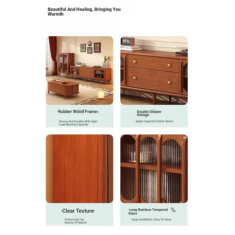 Mid-Century Modern TV Cabinet with Tempered Glass Doors - Stylish Storage Solution for Living Room fvp-4591