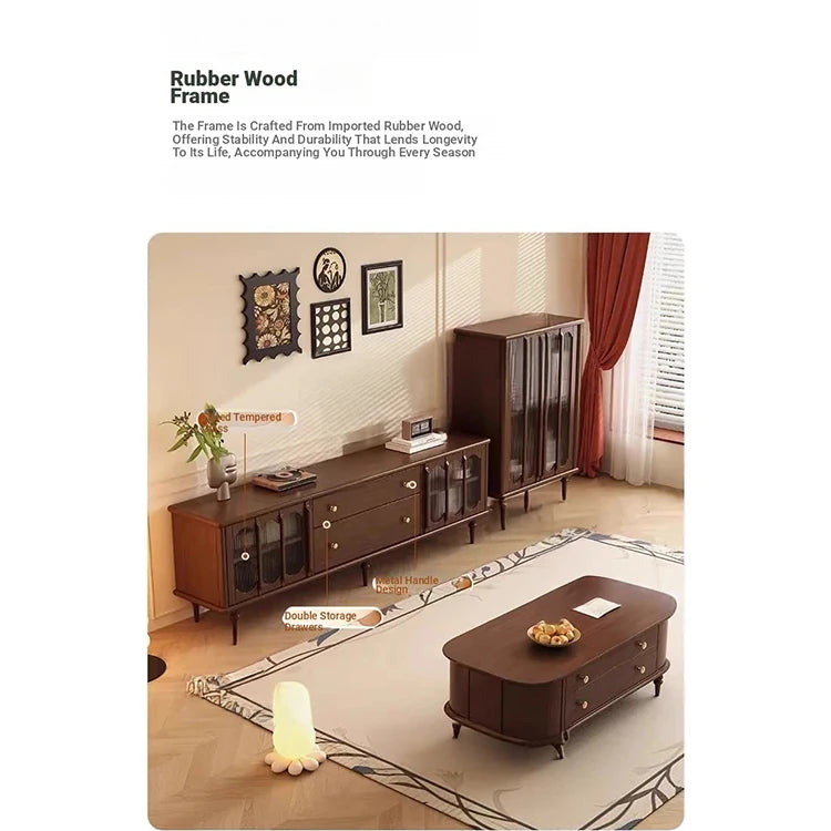 Mid-Century Modern TV Cabinet with Tempered Glass Doors - Stylish Storage Solution for Living Room fvp-4591