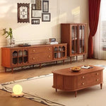 Mid-Century Modern TV Cabinet with Tempered Glass Doors - Stylish Storage Solution for Living Room fvp-4591