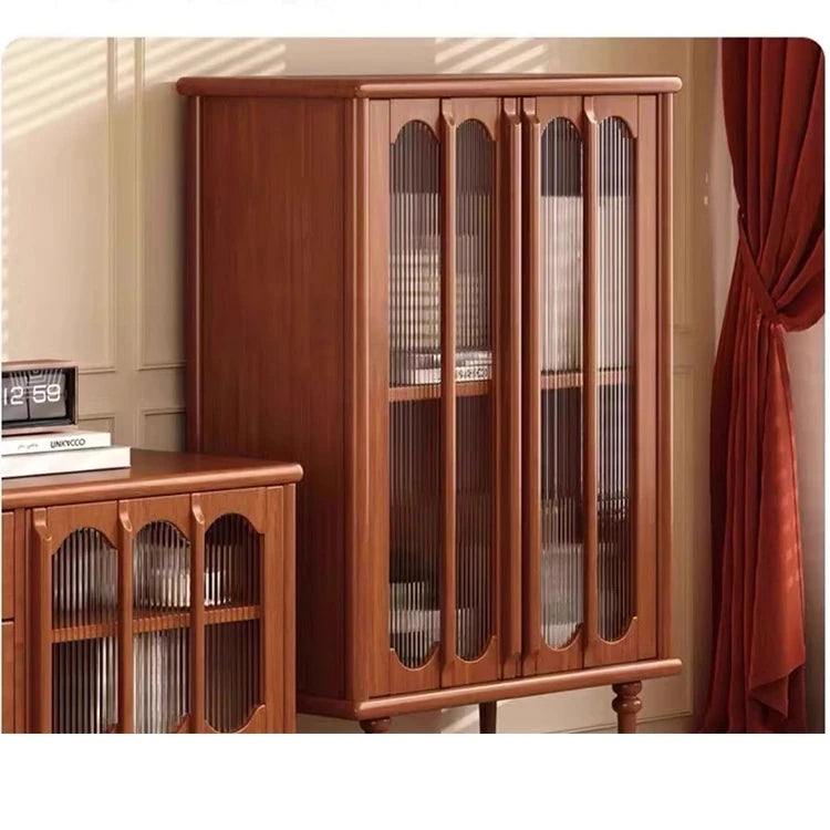 Mid-Century Modern TV Cabinet with Tempered Glass Doors - Stylish Storage Solution for Living Room fvp-4591