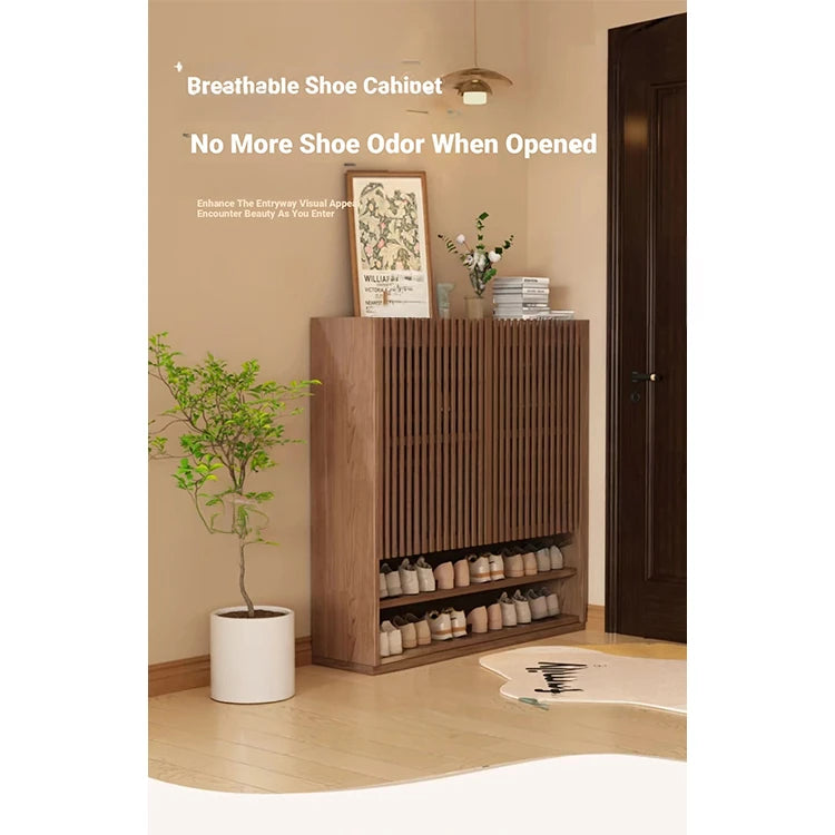 Elegant Solid Wood Shoe Cabinet with Vertical Door - Stylish Storage with Ventilation for Freshness fvp-4593