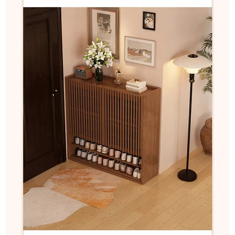 Elegant Solid Wood Shoe Cabinet with Vertical Door - Stylish Storage with Ventilation for Freshness fvp-4593