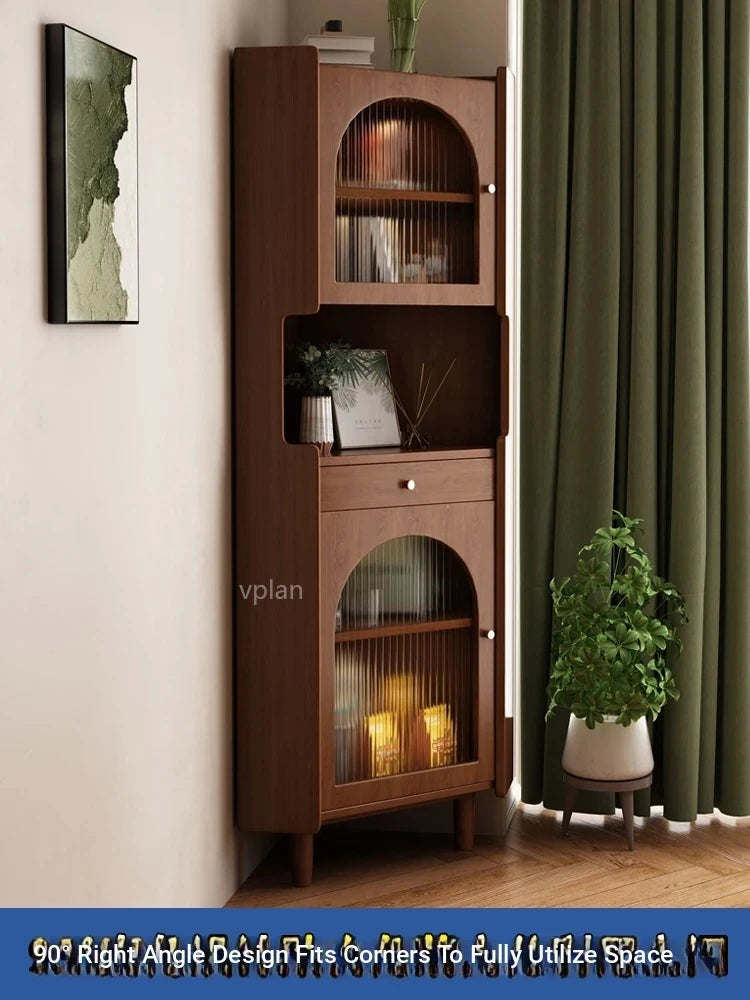 Stylish Oak Glass Cabinet - Elegant Storage Solution for Modern Homes, Durable Solid Wood Frame fvp-4594