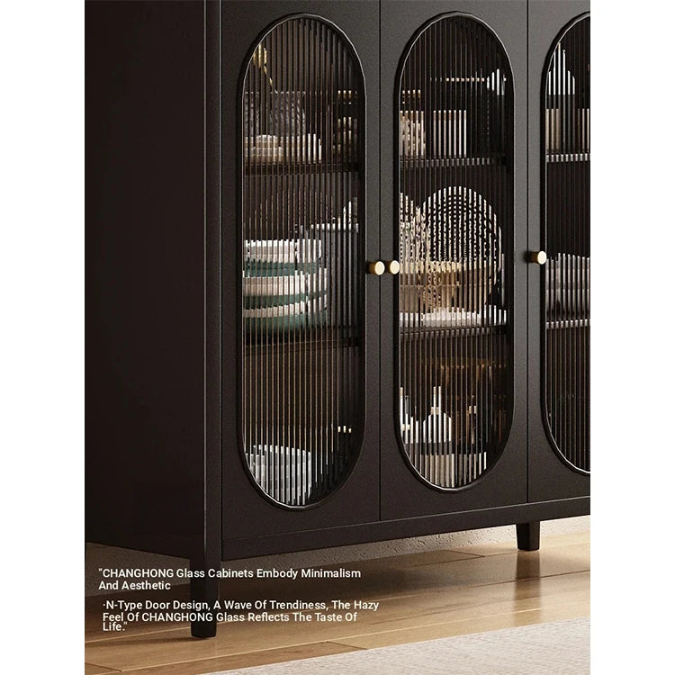 Elegant Glass Cabinet with Sleek Black Finish - Modern Storage Solution for Home Décor fvp-4595