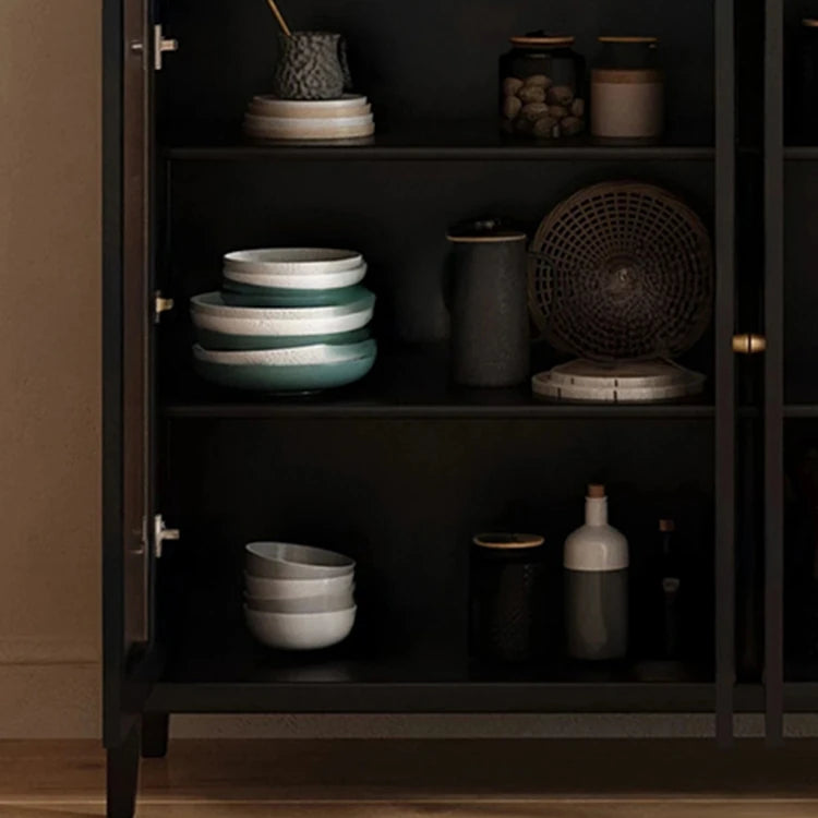 Elegant Glass Cabinet with Sleek Black Finish - Modern Storage Solution for Home Décor fvp-4595