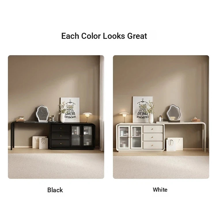 Stylish Black Glass-Cabinet with Three Spacious Drawers – Ultimate Storage Solution! fvp-4596