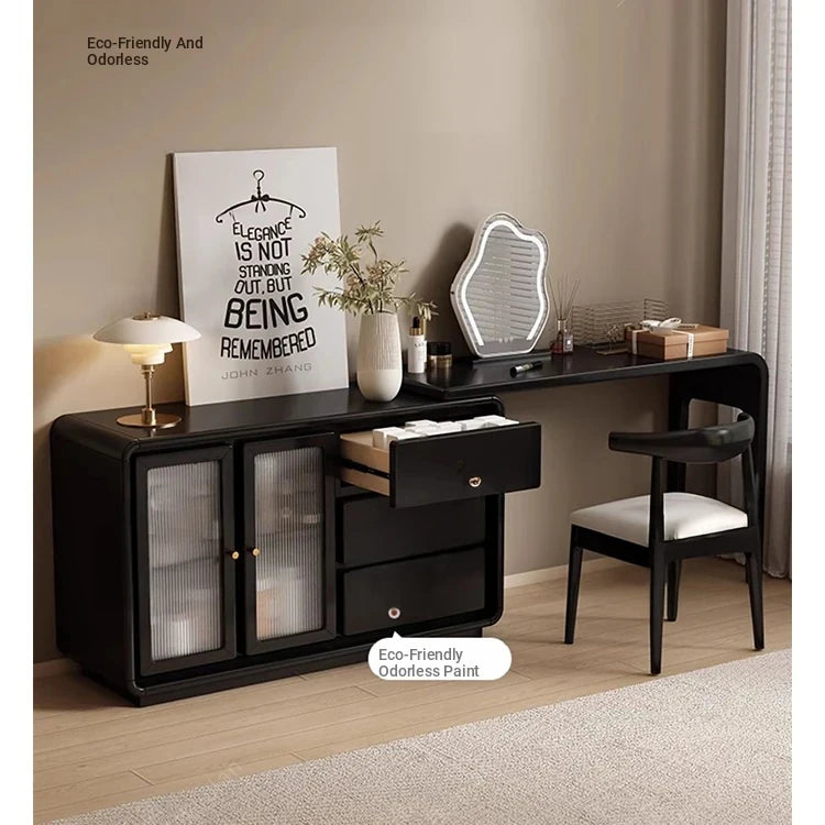 Stylish Black Glass-Cabinet with Three Spacious Drawers – Ultimate Storage Solution! fvp-4596