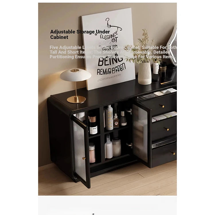 Stylish Black Glass-Cabinet with Three Spacious Drawers – Ultimate Storage Solution! fvp-4596