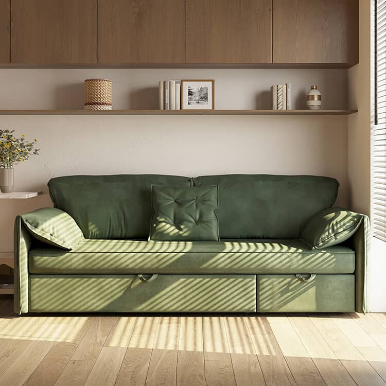 Luxury Green Suede Sofa with Elegant Pine Wood Frame fwlp-932