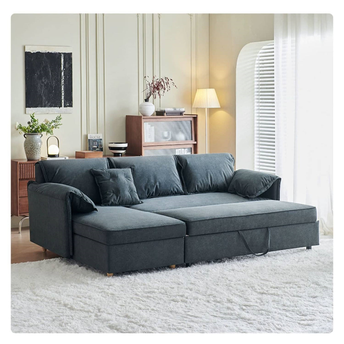 Modern Gray Faux Leather Sofa with Pine Wood Frame fwlp-933