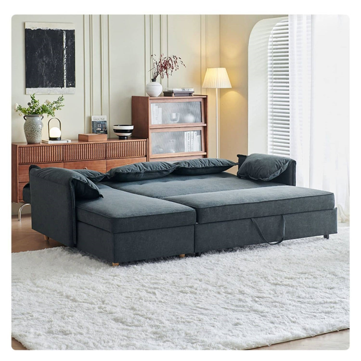 Modern Gray Faux Leather Sofa with Pine Wood Frame fwlp-933