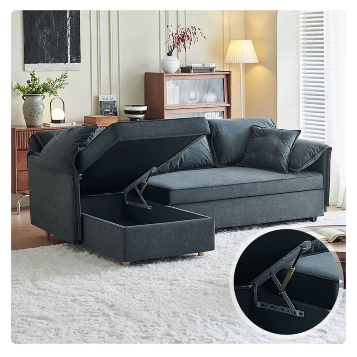 Modern Gray Faux Leather Sofa with Pine Wood Frame fwlp-933