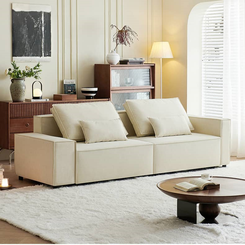 Stylish Beige Faux Leather Sofa with Elegant Pine Wood Frame fwlp-939