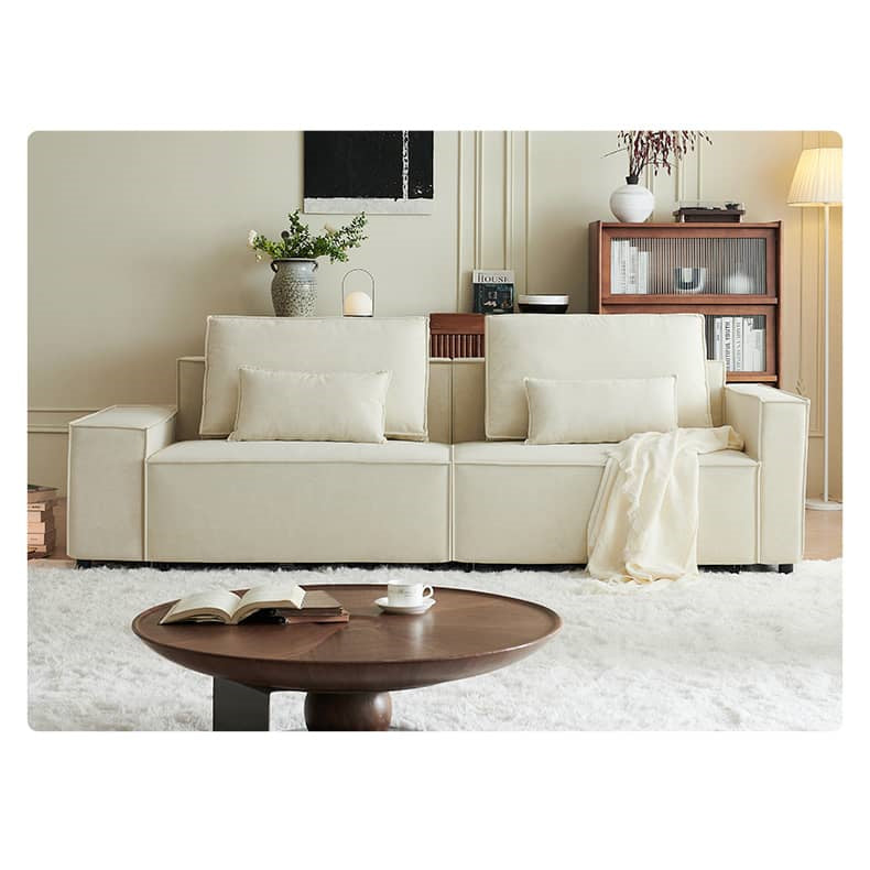 Stylish Beige Faux Leather Sofa with Elegant Pine Wood Frame fwlp-939