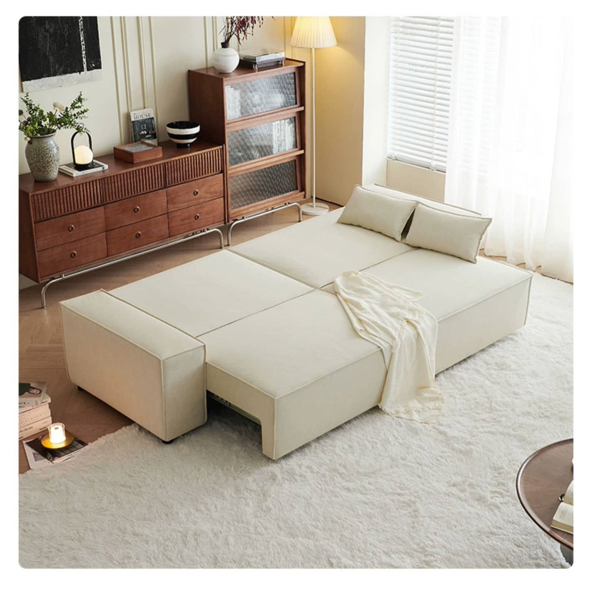 Stylish Beige Faux Leather Sofa with Elegant Pine Wood Frame fwlp-939