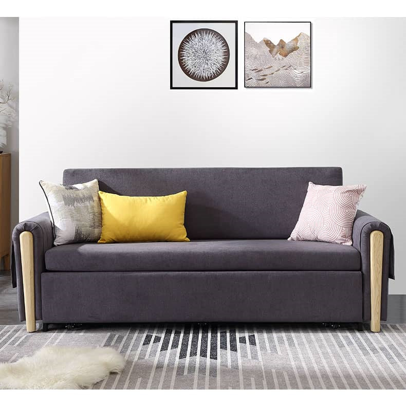 Stylish Gray Sofa with Ash Wood Frame and Cotton-Linen Blend Upholstery fwlp-943