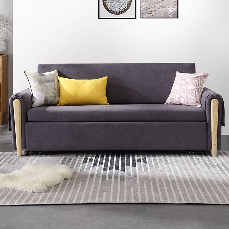 Stylish Gray Sofa with Ash Wood Frame and Cotton-Linen Blend Upholstery fwlp-943