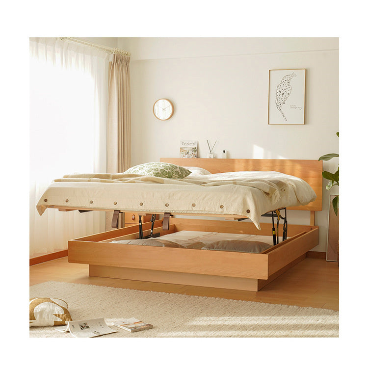 Elegant Beech Wood Bed Frame - Natural Finish with Sturdy Metal Accents fxgmz-582