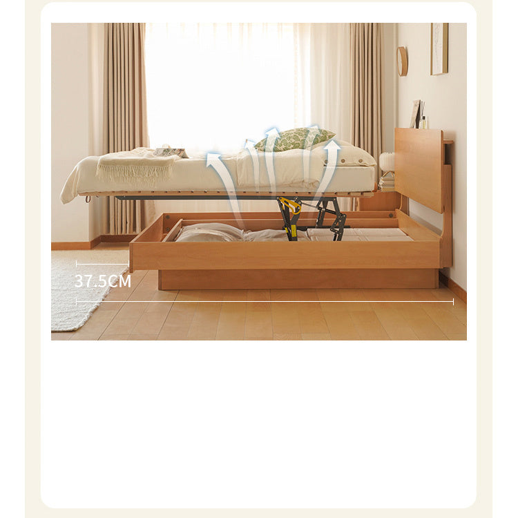 Elegant Beech Wood Bed Frame - Natural Finish with Sturdy Metal Accents fxgmz-582