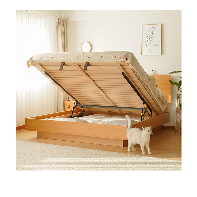 Elegant Beech Wood Bed Frame - Natural Finish with Sturdy Metal Accents fxgmz-582